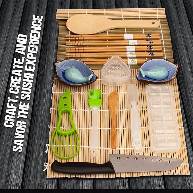 Sushi Making Kit, 22-in-1 Sushi Bazooka Sushi Roller bamboo sushi rolling mat Includes Avocado Slicer, Sushi Knife, Sushi Mold, Chopsticks, DIY Kit Tool Sushi making set for Beginners