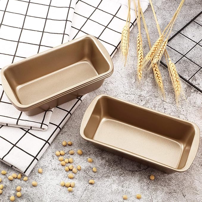 Patelai 4 Pack Small Loaf Pans for Baking Bread Non Stick Bread Pan Rectangle Baking Tray Toast Mold(Gold,7.2 x 3.7 Inch)