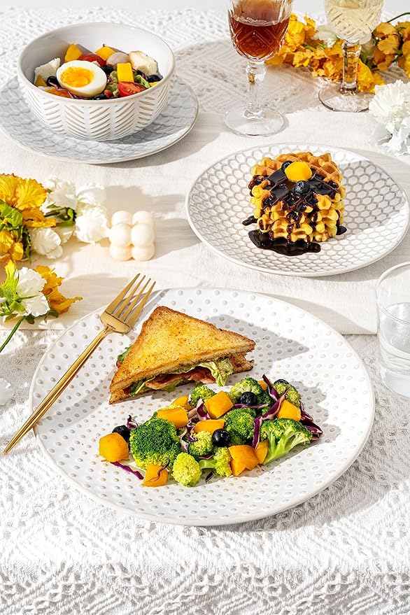 24 Piece Dinnerware Sets for 8, Premium Stoneware Plates and Bowls Sets, Microwave & Dishwasher Safe, Elegant Dishes for Entertaining & Special Occasions โ A Stunning Gift for Large Families