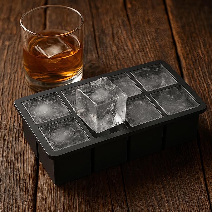 glacio Ice Cube Molds ā 2-Pack Silicone Trays for 8 Large Square Cubes ā Slow-Melt Ice for Whiskey, Cocktails, Coffee & More