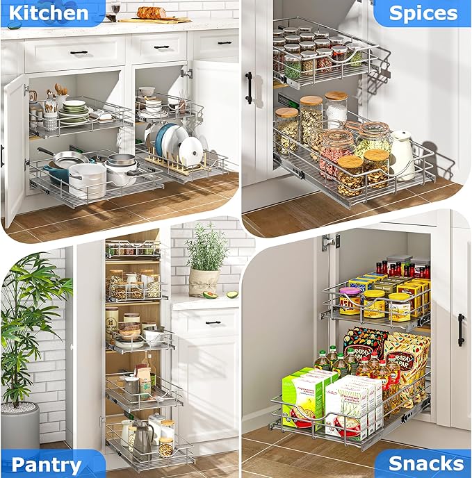 WelFurGeer Soft Close Slide Out Cabinet Shelf, 20" W x 22" D Pull Out Drawers for Kitchen Cabinets, Kitchen Shelf Organizer, Cupboard Organizers and Storage, Under Cabinet Pull Out Shelves