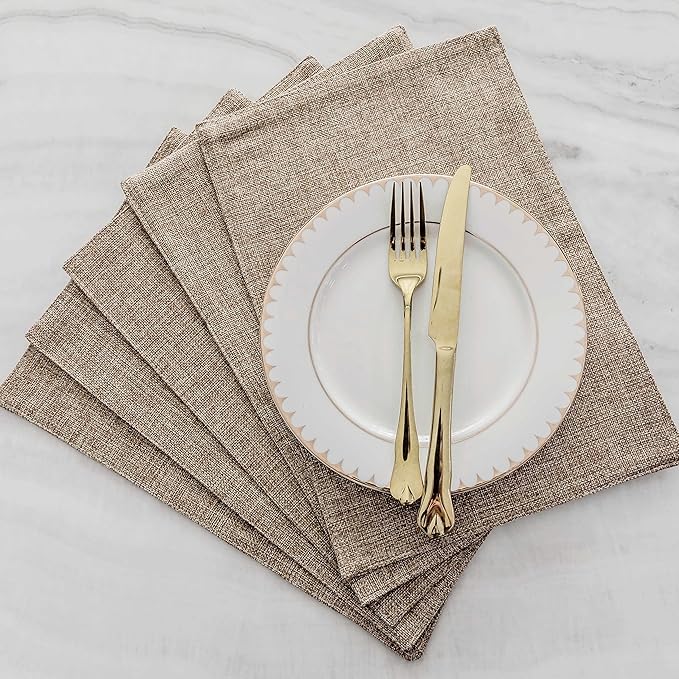 Home Brilliant Fabric Cotton Placemats Set of 6 Heat Resistant Dining Table Place Mats Kitchen Table Mats, Natural Linen