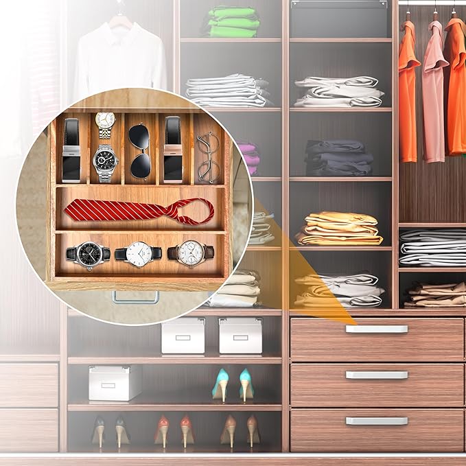 Bellsal Bamboo Silverware Organizer, 12"x15.7" Utensil Holder Cutlery Tray with Grooved Drawer Dividers for Kitchen Flatware, Bedroom, Office (7 Slot, Acacia)