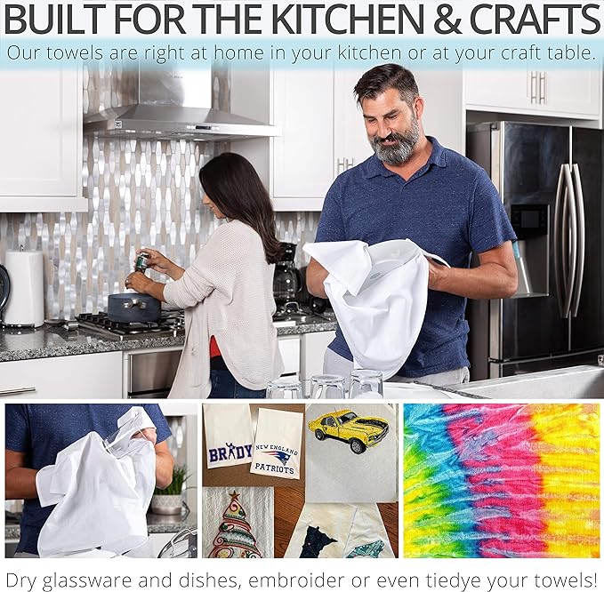 Aunti Em's Kitchen Flour Sack Dish Towels - Natural Cotton for Embroidery and Drying Glass, Hand, Dinnerware - Plain, Thick, Zero-Lint, Highly Absorbent - Set of 13, 27 x 27 Inch, Ivory