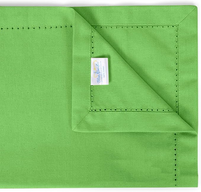 Blue Needles Set of 12 Hemstitch Linen Napkins 100% Cotton Apple Green Cloth Dinner Napkins 18x18 inches, Soft, Reusable, Absorbent, Washable, Ideal for Fall Thanksgiving Events Parties & Everyday Use