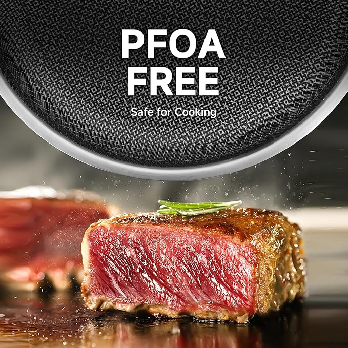 LOLYKITCH 12 In Nonstick Frying Pan Skillet with Lid, Ceramic Coating, Tri-ply Stainless Steel, Induction Compatible, PFOA-free, Oven Safe to 600°F, Dishwasher-safe, Detachable Handle