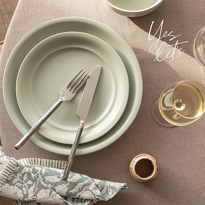 over&back Rim Dinnerware Set - Stoneware Dishes - Comes with 4 Dinner Plates, Salad Plates, Cereal Bowls, and Dinner Bowls - 16-Piece All-Occasion Place Settings - Serves Four - Semi-Matte Sage