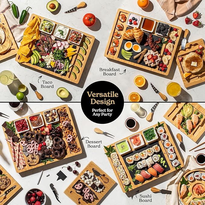 Smirly Charcuterie Board Set - Large Bamboo Cheese Board for Serving - House Warming Gifts New Home, Wedding & Bridal Shower Gift, Birthday Gift for Women