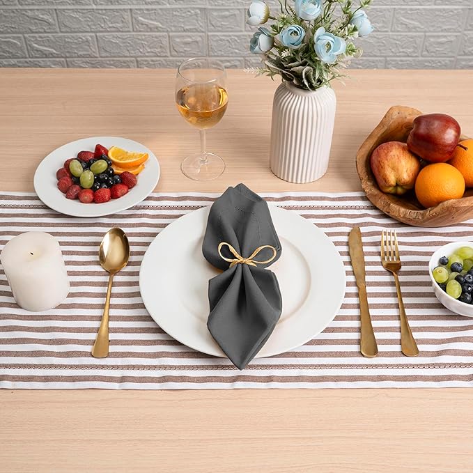 Blue Needles Set of 12 Hemstitch Linen Napkins 100% Cotton Grey Cloth Dinner Napkins 18x18 inches, Soft, Reusable, Absorbent, Washable, Ideal for Fall Thanksgiving Events, Parties & Everyday Use