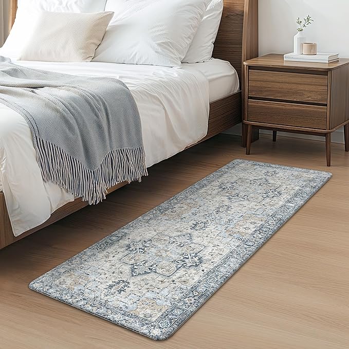 GENIMO Kitchen Mats for Floor 2PCs, Washable Anti Fatigue Mat for Cushioned, 17.3"x47"+17.3"x30", 0.4 inch, Waterproof Kitchen Rug, Non Slip Standing Mat for Home, Runner, Office, Laundry, Light Blue