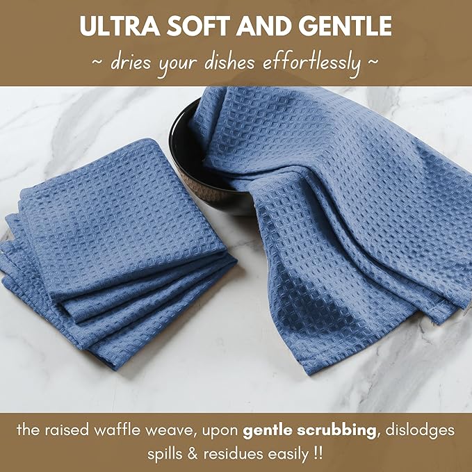 Native Fab Set of 12 Kitchen Dish Cloths Cotton 12x12 Absorbent Washable, Dish Towels, Restaurant Cleaning Towels, Bar Mops Towels, Rags for Home Kitchen Bars, Light Blue