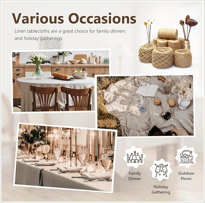 Linen World Linen Tablecloth, 100% French Linen Natural Tablecloth 55" x 55" Inch, Washable Square Tablecloth for Dining, Outdoor, Weddings and Restaurants, Decorative Valentine Easter