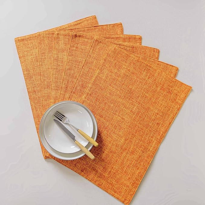 Home Brilliant Cloth Placemats Set of 8 Heat Resistant Dining Table Place Mats for Fall Kitchen Table Dinner Party Thanksgiving Decorations, 13 x 19 inches, Orange