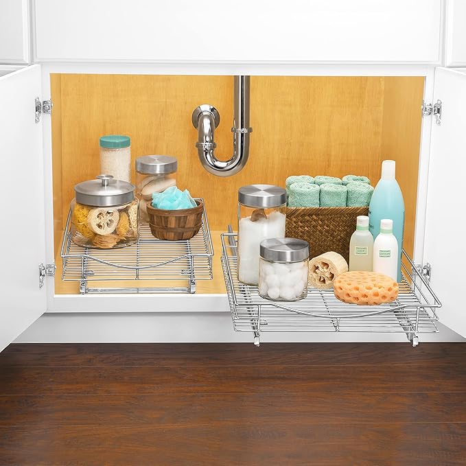 LYNK PROFESSIONAL® Pull Out Cabinet Organizer, 11" x 18" Slide Out Drawers for Kitchen Cabinets - Sliding Pull-Out Pantry Shelves – Home Shelf Organizers - Lifetime Ltd. Warranty, Chrome