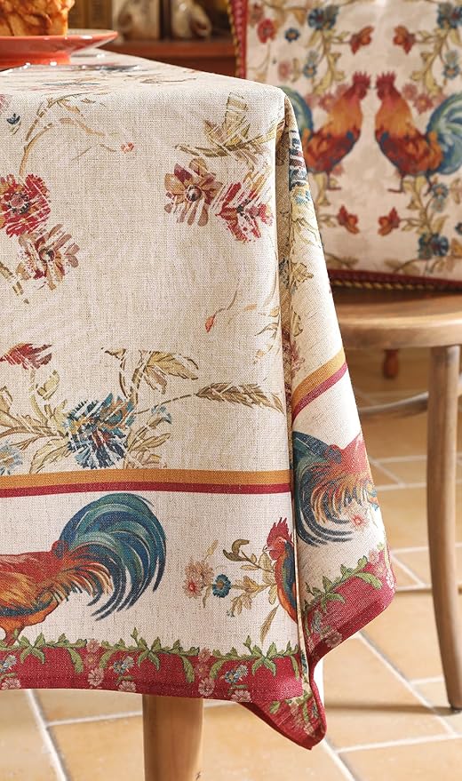 patdrea Designer Red Tablecloth for Rectangle Tables,Vintage Linen with Animals and Flowers Pattern Tablecloths,Farmhouse Floral Table Cover Cloth Decor for Kitchen Dining Christmas,55"*87"