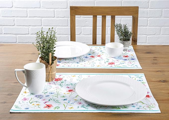Maison d' Hermine Placemats Set of 4 100% Cotton Washable Cloth Place Mats, Reusable Table Mats for Kitchen Dining Decoration, Party, Wedding, Restaurant Spring/Summer (Just Floral, 13" x 19")