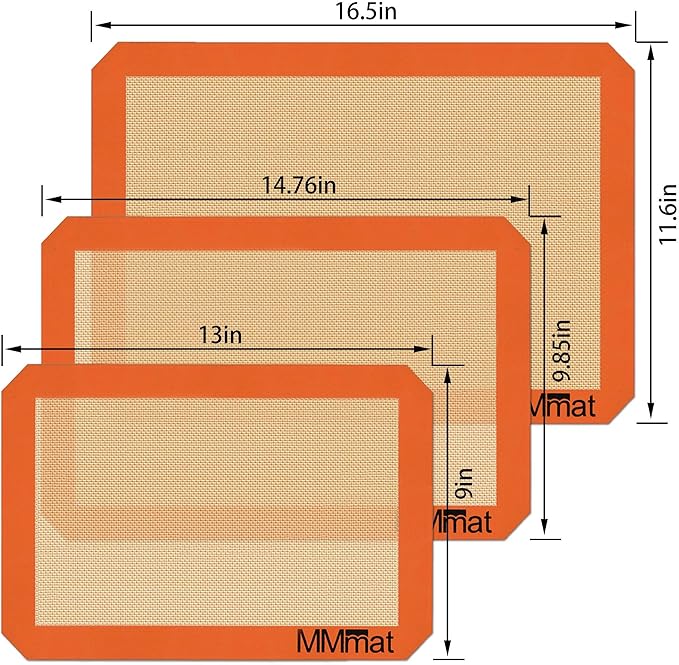Silicone Baking Mat - Best German Silicone - Non Slip Silicone Baking Sheet, Non Stick Reusable Silicone Mats for Baking, Oven Liner, Counter Mat - Half + Medium + Quarter Baking Sheets Set