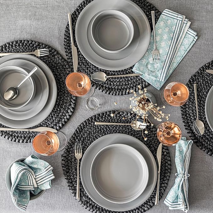 over&back 100%-Linen Woven Tablecloth - Colorful Dining Room Table Cover - Mitered Corner Hems - Machine Washable - Kitchen and Home Decor - Grey - 70x108