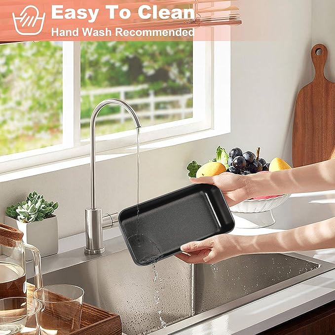 Herogo Non-Stick Loaf Pan, 9 x 5 Inch Stainless Steel Meatloaf Baking Pan for Baking Bread Meatloaf Brownie Lasagna, Black Rectangle Loaf Bakeware for Homemade Bread, Oven Safe