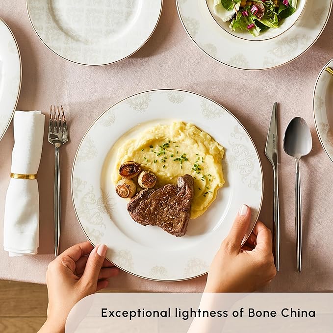 Karaca Siena 53-Piece Porcelain Plates and Bowls Set with Dinner & Dessert Plates, Shakers - Bone China Dishware Sets - Kitchen Dinnerware Set for 12 People