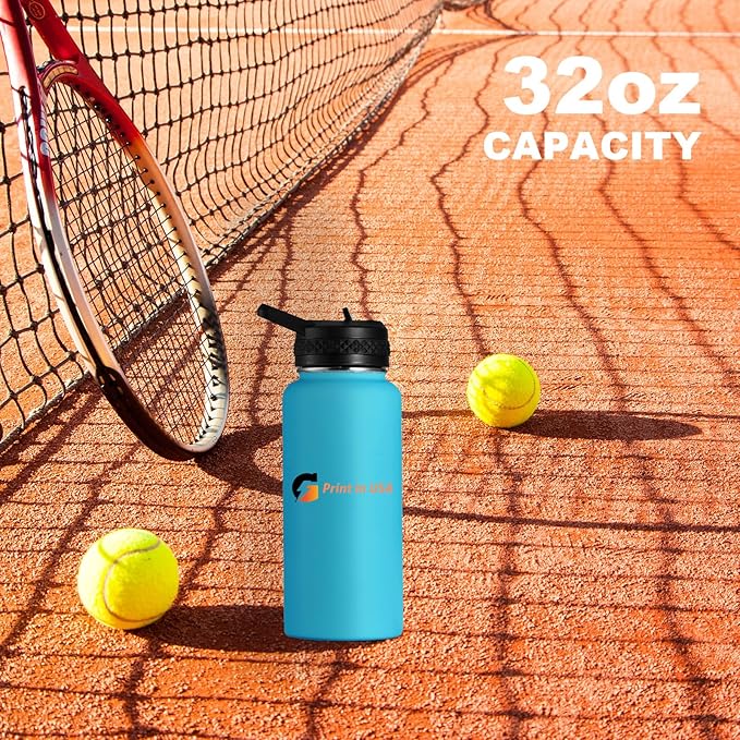 Personalized Custom Print in USA Water Bottle 10Pcs 32oz Stainless Steel Double Wall Coffee Cup with Lid & Straw Insulated Tumbler with Colorful Text Logo Photo