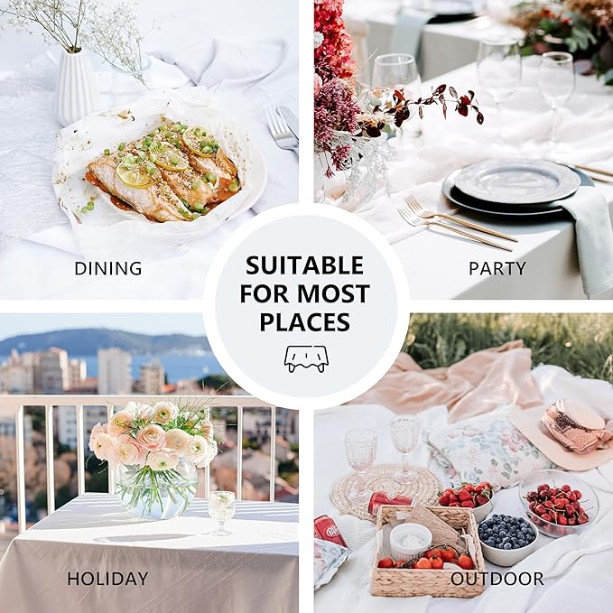 Linen World Ruffle Linen Tablecloth, 100% French Linen White Tablecloth 108" x 60" Inch, Washable Rectangular Tablecloth for Dining, Outdoor, Weddings and Restaurants, Decorative Valentine Easter