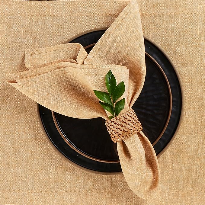 Solino Home Linen Cloth Napkins Set of 4-100% Pure Linen Golden Nugget Dinner Napkins 20 x 20 Inch for Fall, Autumn, Thanksgiving - Athena, Handcrafted and Machine Washable