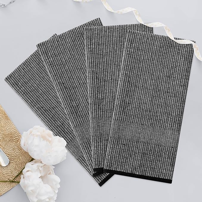 Homaxy Premium Kitchen Towels(18”x 28”, 12 Pack), Large Cotton Kitchen Hand Towels, Flat and Terry Dish Towels, 380 GSM Highly Absorbent Tea Towel Set with Hanging Loop, Black