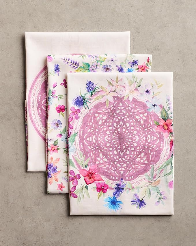 Maison d' Hermine Kitchen Towels Set of 3 100% Cotton 27.50" x 20" Reusable Cloth Tea Dish Towels Absorbent with Hanging Loop for Kitchen, Home, Dining, Cocktail Parties Spring/Summer (Chardon)