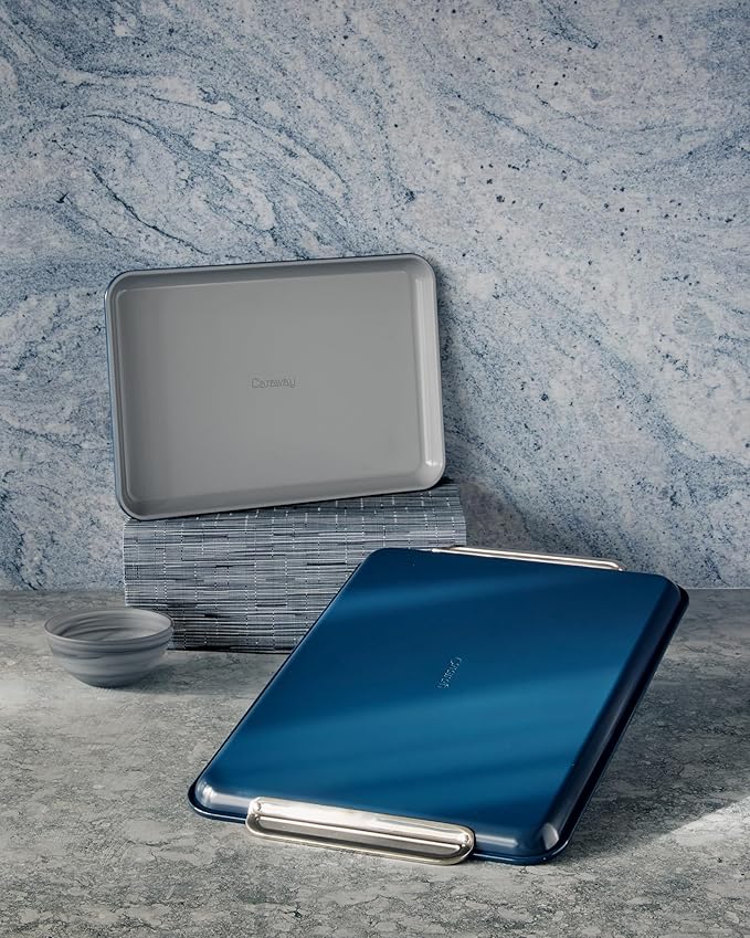 Caraway Non-Stick Ceramic Baking Sheet Duo - Naturally Slick Ceramic Coating - Non-Toxic, PTFE & PFOA Free - 18 x 13" Large & 15 x 10" Medium - Perracotta