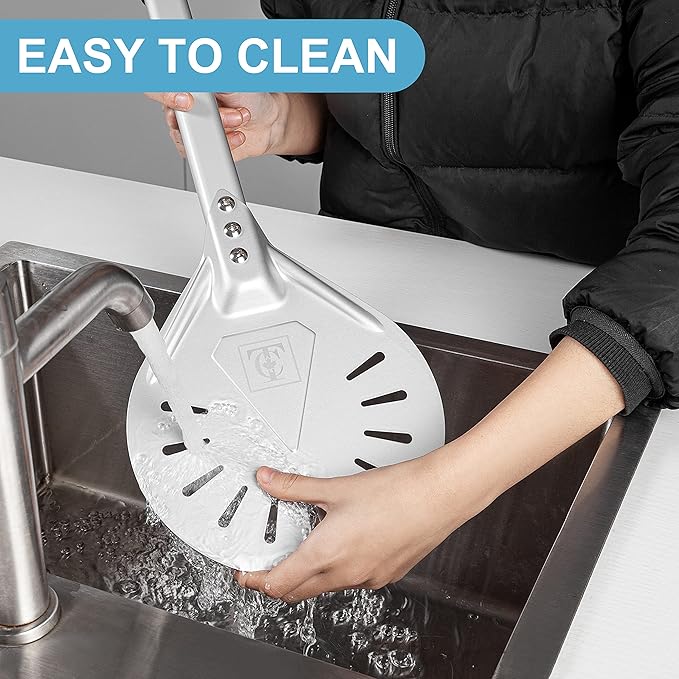 Pizza Turning Peel-Premium Pizza Paddle with Non-Slip Rubber-Covered Handle –Heavy-Duty Turning Peel with Aluminum Plate – Ergonomic and Lightweight Design (9-Inch)