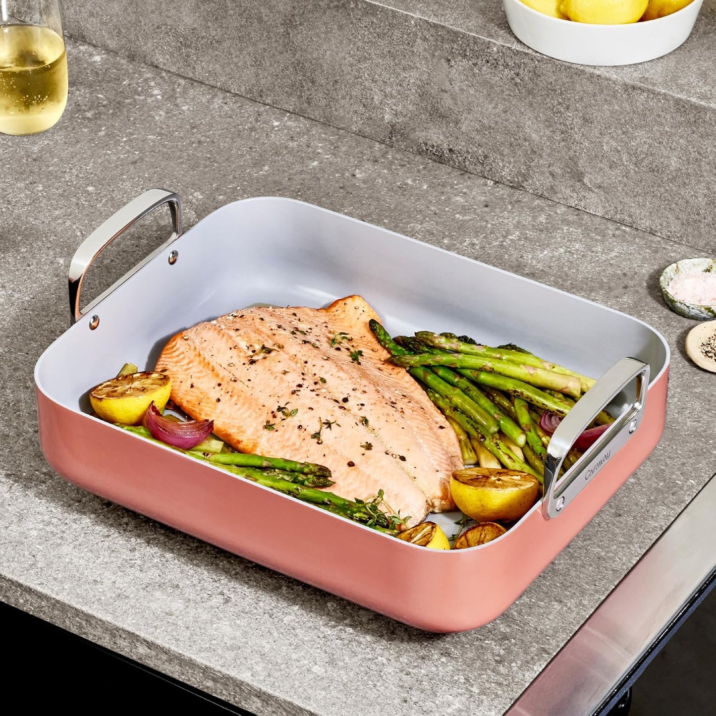 Caraway Roasting Pan - 16x13” Roasting Pan with Rack - Non-Stick Ceramic Coated - Non Toxic, PTFE & PFOA Free - Oven Safe & Compatible with All Stovetops - Marigold