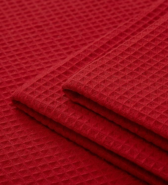 Encasa XO Kitchen Dish Towels Set | Red | Waffle Weave and Flat Hand Tea Towel | 28"x18" | Quick Drying Reusable Cotton Washcloths | Multipurpose Lightweight Dishcloths Set of 4