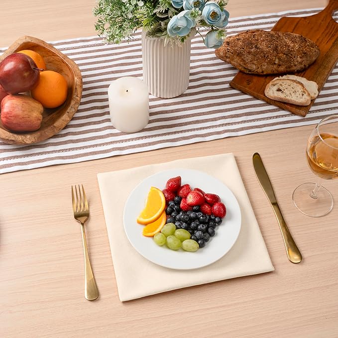 Blue Needles Solid Cloth Napkins Set of 6 Cream 100% Cotton Dinner Napkins 18x18 inches - Soft, Reusable, Absorbent & Washable Fall Thanksgiving Linen, Ideal for Events, Parties & Everyday Use