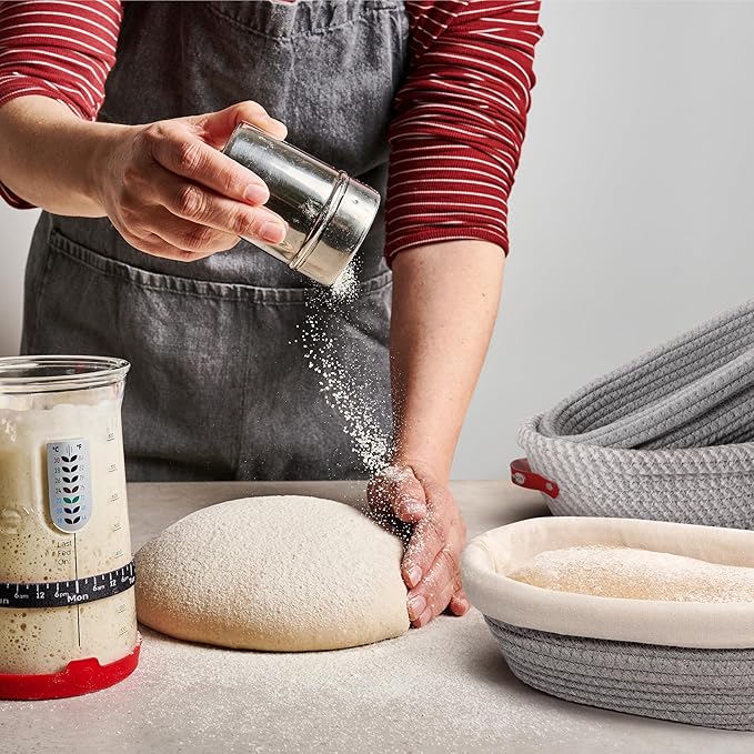 KneadAce Cotton Rope Banneton Bread Proofing Basket Set, 2 x Oval Bread Basket with Liners & Covers for Artisan Bread Baking, Sourdough Bread Baking Supplies