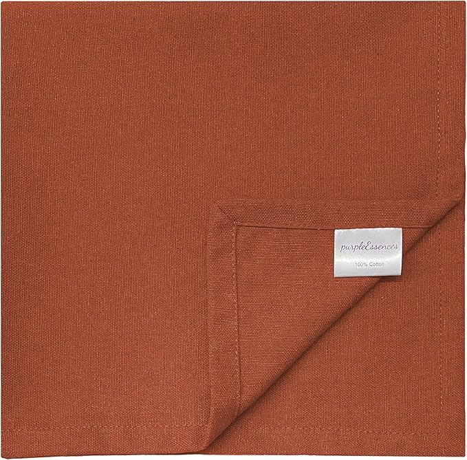 PurpleEssences Rust Set of 12 Cloth Dinner Napkins 100% Cotton 18x18 Inch - Soft Durable Washable - Ideal for Farmhouse Party Fall Thanksgiving - Perfect Everyday Use Table Linen - Rust
