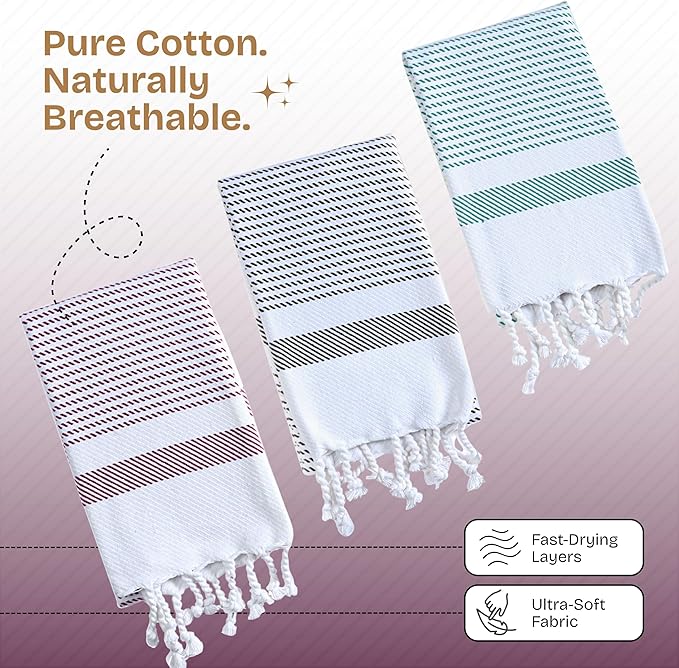 Multi Color Kitchen Towels 16x26 Inch, 3 Pack, 100% Cotton, Ultra Absorbent, Fast Dry, Machine Washable, Drying Dishes, Cleaning, Everyday Use - Burgundy, Black, Green