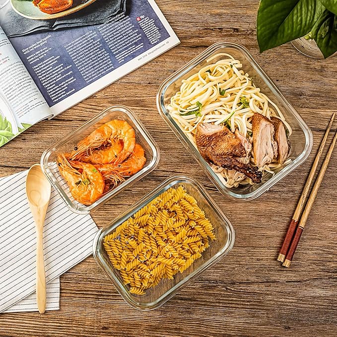 UMEIED 10 Pack Glass Food Storage Containers with Lids, Leakproof Airtight Glass Meal Prep Containers For Lunch, On The Go, Leftover, Dishwasher Safe