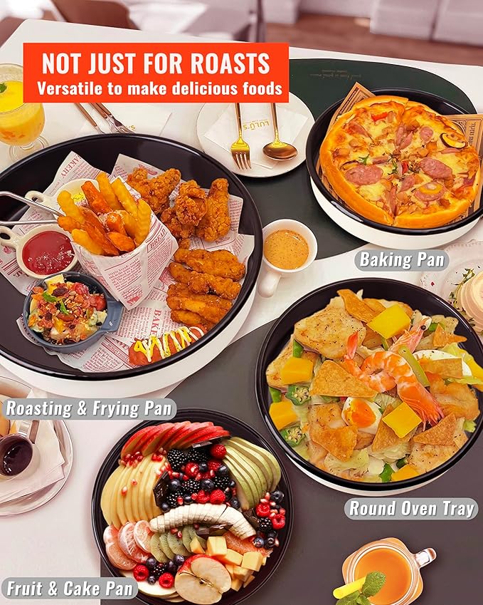 Enamel Baking Pans Set Round Roasting Dish 4-Pack 9/10/12/14 Inch Non-Toxic Non-Stick Carbon Steel Large Bakeware for Cake Bread Pie Pizza Turkey Steak, Oven Dishwasher Safe Thanksgiving Gift Cookware