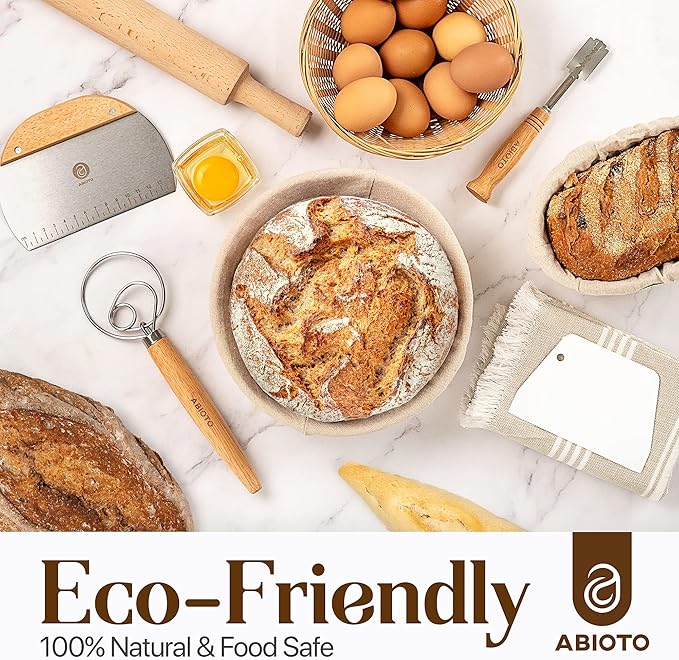 9" Round and 10" Oval Banneton Bread Proofing Baskets and Sourdough Bread Baking Supplies, A Complete Sourdough Starter Kit with Bread Lame, Whish, Bowl Scraper, Sourdough Scraper, and Linen Liners