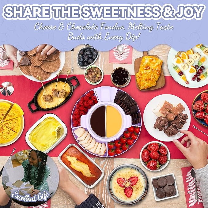 Electric Fondue Pot Set with 2 Pots, Melting Chocolate Warmer for Dipping, Candy & Chocolate Melting Pot, Fondue Pot Electric Set, Fondue Forks Included, 2.5 Cups, Lavender