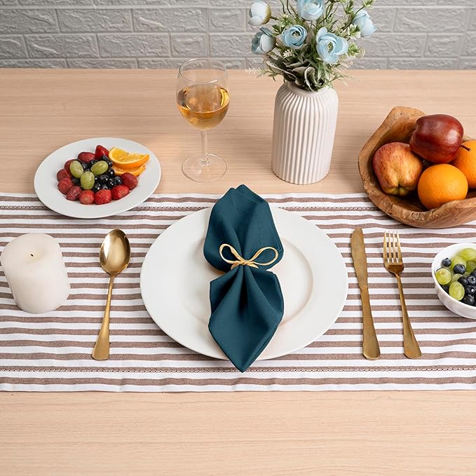 Blue Needles Set of 12 Hemstitch Linen Napkins 100% Cotton Crystal Teal Cloth Dinner Napkins 18x18 inches, Soft Reusable Absorbent Washable, Ideal for Fall Thanksgiving Events, Parties & Everyday Use