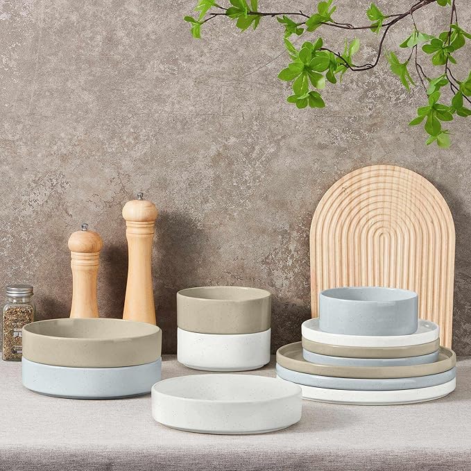 Herogo Dinnerware Dishes Sets with Salad Bowls, 24 Piece Plates and Bowls for 6, Ceramic Stoneware for Kitchen, Chip & Scratch Resistant Dinner Ware, Speckled Multicolor