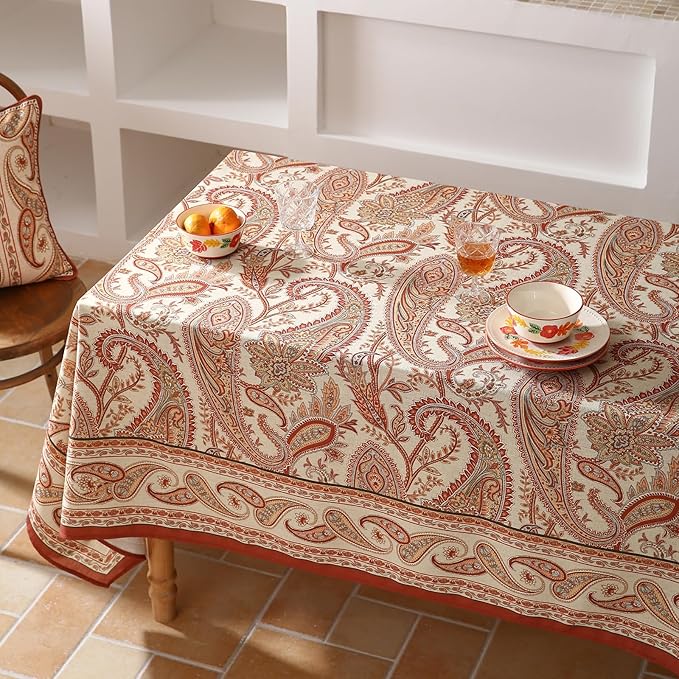 French Tablecloth for Rectangular Tables,Linen Table Cloth with Cashew Pattern,Heavy Durable Table Cover for Dining Thanksgiving Kitchen Decor Party Banquet Christmas,67"*118"