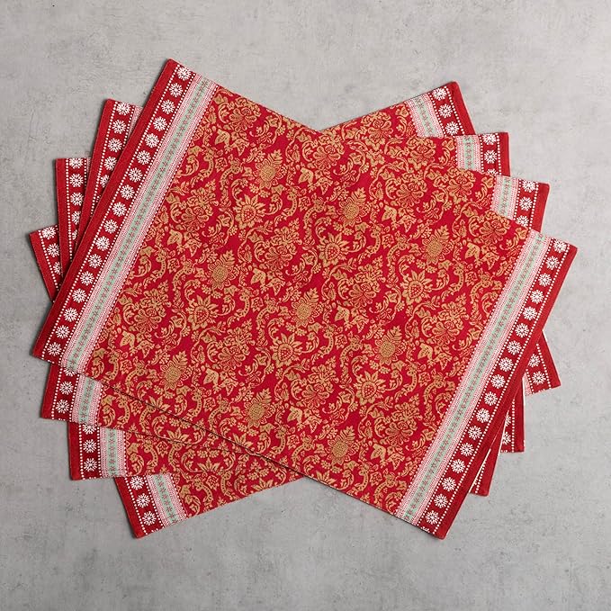 Maison d' Hermine Placemats Set of 4 100% Cotton Washable Cloth Place Mats, Reusable Table Mats for Thanksgiving Christmas Decorations Kitchen Dining Party Wedding Restaurant (Sofia, 13" x 19")
