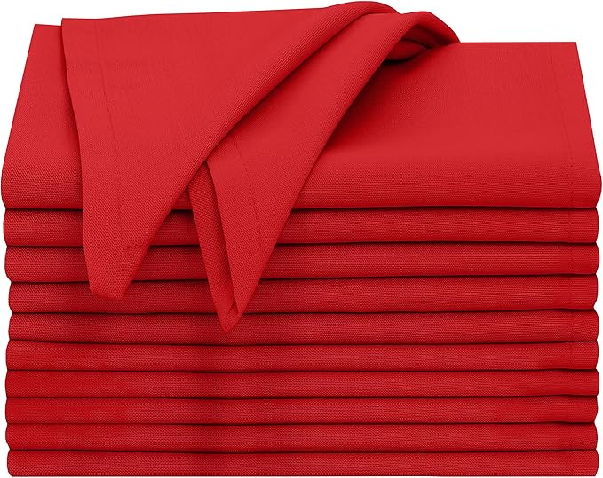 Ruvanti Cloth Napkins Set of 12, 18x18 Inches, 100% Cotton, Washable, Soft & Absorbent, Perfect for Wedding, Christmas, Thanksgiving Dinners - Flame Scarlet
