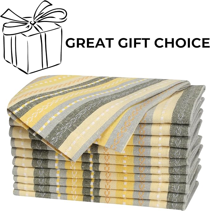 Yellow Thanksgiving Dinner Cloth Napkins Set of 12, 18x18 Inches Holiday Napkins Machine Washable, Soft, Cotton Blend - for Everyday, Lunch, Weddings, Parties - Multi Salsa Stripe