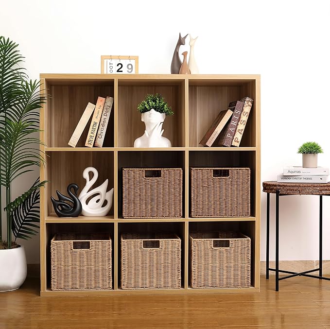 Wicker Storage Basket - Large 12x12x10in Cube, Woven Wicker for Shelves, Pantry, Kitchen & Bathroom Organization (Brown)