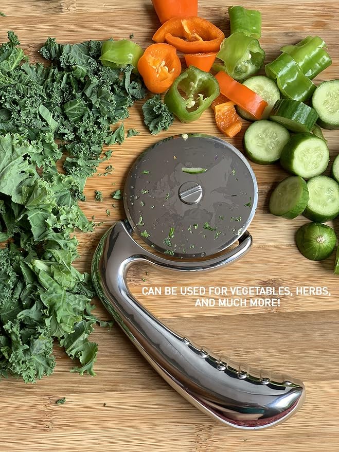 Pizza Cutter Wheel by Midnight Slice - Stainless Steel Food Slicer for Pizzas and more with Ergonomic Handle and Sharp Cutting Surface for Clean Cuts