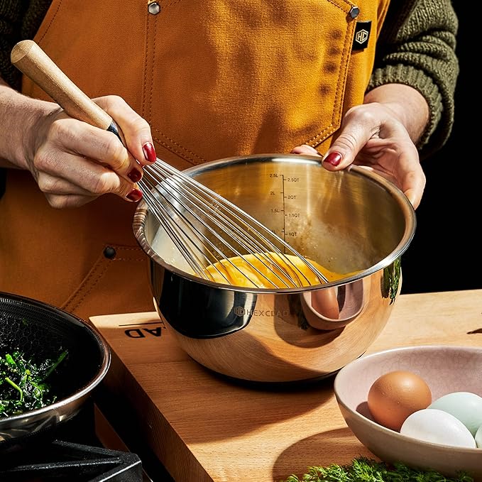 HexClad Stainless Steel Mixing Bowl Set, 3-Piece with Vacuum Seal Lids and Non-Slip Base, 1.3,3 and 5 Quarts